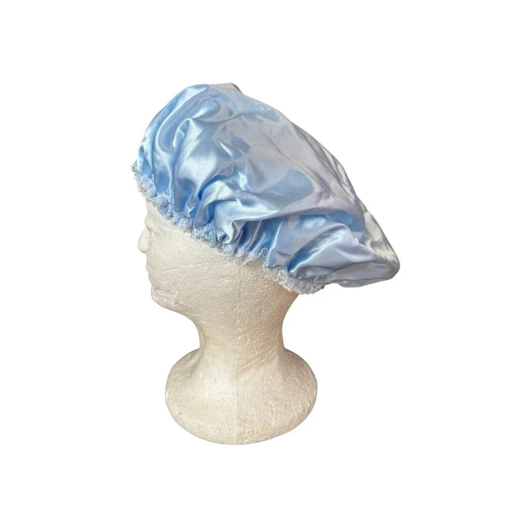 2 Satin Vintage Sleep Bonnet Hat Lace Trim Fleece Interior Cottagecore Night Cap